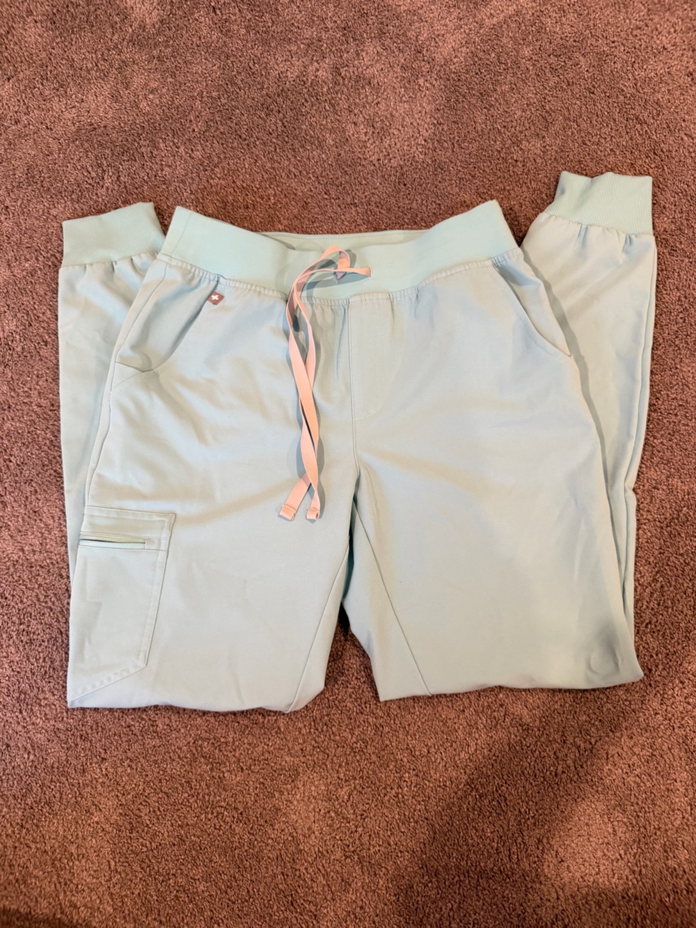 Figs Light Mint scrub with grey Drawstring